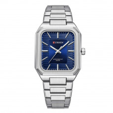 Чоловічий годинник Curren 8457 Silver-Blue з кварцовим механізмом та прямокутним корпусом Чоловічий годинник Curren 8457 Silver-Blue з кварцовим механізмом та прямокутним корпусом