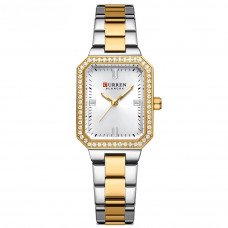 Жіночий годинник Curren 9102 Silver-Gold-White класичний прямокутний з металевим браслетом Жіночий годинник Curren 9102 Silver-Gold-White класичний прямокутний з металевим браслетом