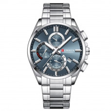 Чоловічий наручний годинник Curren 8475 Silver-Blue з хронографом та календарем Чоловічий наручний годинник Curren 8475 Silver-Blue з хронографом та календарем
