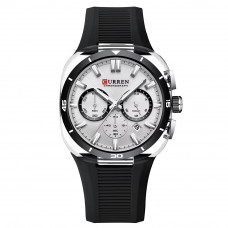 Чоловічий годинник Curren 8502 Black-Silver-White з хронографом та силіконовим ремінцем Чоловічий годинник Curren 8502 Black-Silver-White з хронографом та силіконовим ремінцем