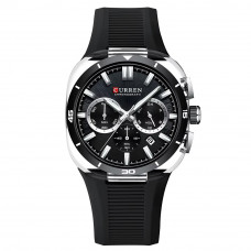 Чоловічий годинник Curren 8502 Black-Silver з хронографом та силіконовим ремінцем Чоловічий годинник Curren 8502 Black-Silver з хронографом та силіконовим ремінцем