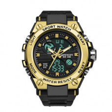Чоловічий спортивний годинник Sanda 739 Black-Gold з комбінованим циферблатом та підсвічуванням Чоловічий спортивний годинник Sanda 739 Black-Gold з комбінованим циферблатом та підсвічуванням
