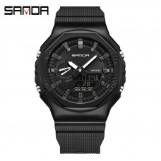 Чоловічий годинник Sanda 3167 All Black тактичний зі стрілково-електронним циферблатом Чоловічий годинник Sanda 3167 All Black тактичний зі стрілково-електронним циферблатом