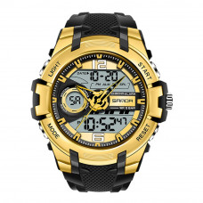 Чоловічий спортивний годинник Sanda 6015 Black-Gold з комбінованим циферблатом та водозахистом 5 ATM Чоловічий спортивний годинник Sanda 6015 Black-Gold з комбінованим циферблатом та водозахистом 5 ATM