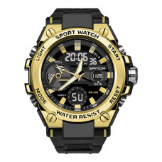 Чоловічий спортивний годинник Sanda 3311 Black-Gold з комбінованим циферблатом та захистом 5 ATM Чоловічий спортивний годинник Sanda 3311 Black-Gold з комбінованим циферблатом та захистом 5 ATM