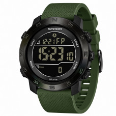 Чоловічий тактичний годинник Sanda 2213 Silicone Army Green з електронним циферблатом та підсвічуванням