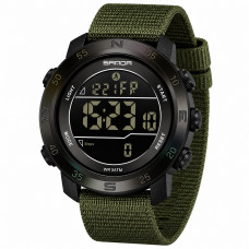Чоловічий тактичний годинник Sanda 2213 Nylon Black-Green з електронним циферблатом та підсвічуванням