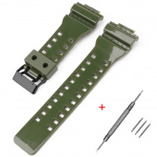 Ремінець для Casio G-Shock GA-100/110/120 Army Green-Glossy BK зелений полімерний Ремінець для Casio G-Shock GA-100/110/120 Army Green-Glossy BK зелений полімерний