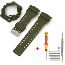 Ремінець + безель для Casio G-Shock GA-100 Army Green-Glossy SI, зелений полімерний набір Ремінець + безель для Casio G-Shock GA-100 Army Green-Glossy SI, зелений полімерний набір