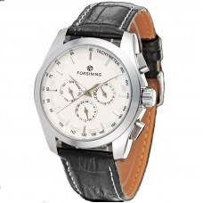 Чоловічий механічний годинник Forsining 6625 Silver-White Leather з автопідзаводом та тахіметром Чоловічий механічний годинник Forsining 6625 Silver-White Leather з автопідзаводом та тахіметром