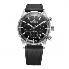 Чоловічий наручний годинник Forsining 8311 Black-Silver з хронографом та шкіряним ремінцем Чоловічий наручний годинник Forsining 8311 Black-Silver з хронографом та шкіряним ремінцем