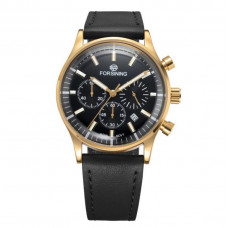 Чоловічий годинник Forsining 8311 Black-Gold з хронографом та шкіряним ремінцем Чоловічий годинник Forsining 8311 Black-Gold з хронографом та шкіряним ремінцем