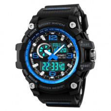 Чоловічий спортивний годинник Skmei 1283 Black-Blue з подвійним циферблатом та водозахистом 5 ATM Чоловічий спортивний годинник Skmei 1283 Black-Blue з подвійним циферблатом та водозахистом 5 ATM