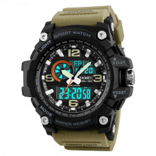 Чоловічий тактичний годинник Skmei 1283 Black-Khaki Wristband з подвійним циферблатом та підсвічуванням