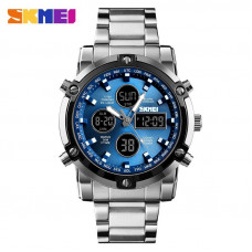 Чоловічий годинник Skmei 1389BU Silver-Black-Blue зі стрілково-електронним циферблатом та підсвіткою