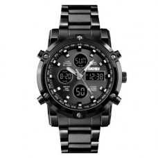 Чоловічий годинник Skmei 1389BK All Black з комбінованим циферблатом та металевим браслетом