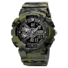 Чоловічий тактичний годинник Skmei 1688 Green-Black Military з комбінованим циферблатом та підсвічуванням