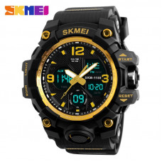 Чоловічий спортивний годинник Skmei 1155 Black-Gold з комбінованим циферблатом та підсвічуванням