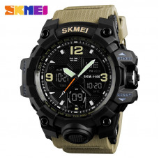 Чоловічий спортивний годинник Skmei 1155 Black-Khaki з подвійним циферблатом та підсвічуванням
