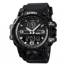 Чоловічий годинник Skmei 1586 Black тактичний спортивний з комбінованим циферблатом та 5 ATM Чоловічий годинник Skmei 1586 Black тактичний спортивний з комбінованим циферблатом та 5 ATM