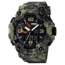 Чоловічий тактичний годинник Skmei 1520CMGN Green Camo з комбінованим циферблатом та підсвічуванням