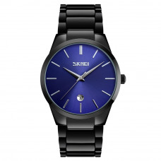 Чоловічий класичний годинник Skmei 9140BKBU Black-Blue з металевим браслетом та синім циферблатом Чоловічий класичний годинник Skmei 9140BKBU Black-Blue з металевим браслетом та синім циферблатом
