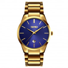 Чоловічий класичний годинник Skmei 9140GDBU Gold-Blue з металевим браслетом та синім циферблатом Чоловічий класичний годинник Skmei 9140GDBU Gold-Blue з металевим браслетом та синім циферблатом