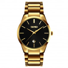 Чоловічий класичний годинник Skmei 9140GDBK Gold-Black з металевим браслетом та календарем Чоловічий класичний годинник Skmei 9140GDBK Gold-Black з металевим браслетом та календарем
