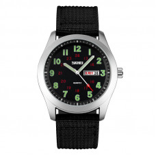 Чоловічий годинник Skmei 9112BK Silver-Black з нейлоновим ремінцем та календарем