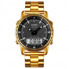 Чоловічий годинник Skmei 1898GDWT Gold-White з комбінованим циферблатом та золотистим браслетом Чоловічий годинник Skmei 1898GDWT Gold-White з комбінованим циферблатом та золотистим браслетом