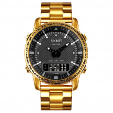 Чоловічий годинник Skmei 1898GDBK Gold-Black з комбінованим циферблатом та металевим браслетом Чоловічий годинник Skmei 1898GDBK Gold-Black з комбінованим циферблатом та металевим браслетом