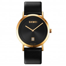 Жіночий класичний годинник Skmei 1907GD Gold з шкіряним ремінцем та мінеральним склом