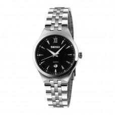Жіночий класичний годинник Skmei 9071BK-S Black Lady зі сріблястим браслетом та чорним циферблатом