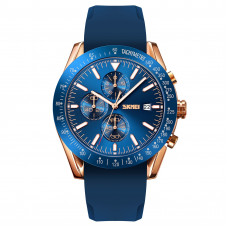 Чоловічий наручний годинник Skmei 9253PRGBU Rose Gold-Blue з хронографом та синім силіконовим ремінцем