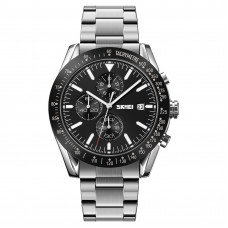 Чоловічий годинник Skmei 9253SIBK Silver-Black з хронографом та металевим браслетом