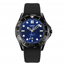 Чоловічий наручний годинник Skmei 9276PBKBU Black-Blue з синім циферблатом та каучуковим ремінцем