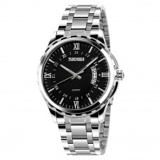 Чоловічий класичний годинник Skmei 9069SIBK Silver-Black зі сріблястим браслетом та чорним циферблатом Чоловічий класичний годинник Skmei 9069SIBK Silver-Black зі сріблястим браслетом та чорним циферблатом