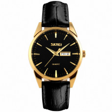 Жіночий класичний годинник Skmei 9073GDBK-S Gold-Black зі шкіряним ремінцем та календарем
