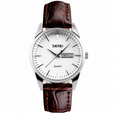Жіночий класичний годинник Skmei 9073SIWT-S Silver-White зі шкіряним ремінцем та календарем