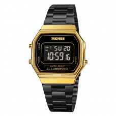 Чоловічий годинник Skmei 1647GDBK Gold-Black з електронним циферблатом та металевим браслетом Чоловічий годинник Skmei 1647GDBK Gold-Black з електронним циферблатом та металевим браслетом