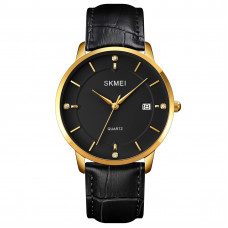 Чоловічий класичний годинник Skmei 1801LGDBK Gold-Black Leather з датою та мінеральним склом Чоловічий класичний годинник Skmei 1801LGDBK Gold-Black Leather з датою та мінеральним склом