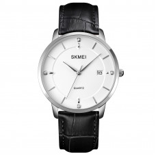 Чоловічий годинник Skmei 1801LSIWT Silver-Black White Leather класичний зі шкіряним ремінцем Чоловічий годинник Skmei 1801LSIWT Silver-Black White Leather класичний зі шкіряним ремінцем