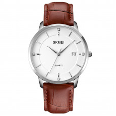 Чоловічий класичний годинник Skmei 1801LSIBN Silver-White Brown Leather зі шкіряним ремінцем Чоловічий класичний годинник Skmei 1801LSIBN Silver-White Brown Leather зі шкіряним ремінцем