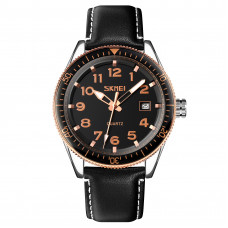 Чоловічий годинник Skmei 9232LRGBK Rose-Gold Black Leather з мінеральним склом та шкіряним ремінцем