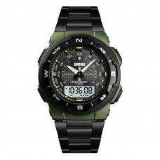 Чоловічий годинник Skmei 1370AG Army Green спортивний тактичний з металевим браслетом та підсвічуванням
