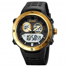 Чоловічий спортивний годинник Skmei 2014GDWT Gold-White з комбінованим циферблатом та підсвічуванням Чоловічий спортивний годинник Skmei 2014GDWT Gold-White з комбінованим циферблатом та підсвічуванням