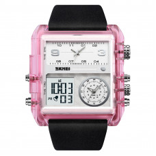 Чоловічий годинник Skmei 2020PK Pink-Transparent зі стрілково-електронним циферблатом та будильником Чоловічий годинник Skmei 2020PK Pink-Transparent зі стрілково-електронним циферблатом та будильником