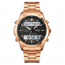 Чоловічий годинник Skmei 2049RGWT Rose Gold-White з комбінованим циферблатом та підсвічуванням Чоловічий годинник Skmei 2049RGWT Rose Gold-White з комбінованим циферблатом та підсвічуванням
