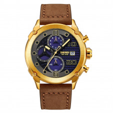 Чоловічий годинник Skmei 2051GDBN Gold-Brown з хронографом та шкіряним ремінцем Чоловічий годинник Skmei 2051GDBN Gold-Brown з хронографом та шкіряним ремінцем