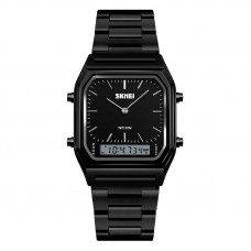 Жіночий годинник Skmei 1220BK Black з комбінованим циферблатом та металевим браслетом Жіночий годинник Skmei 1220BK Black з комбінованим циферблатом та металевим браслетом